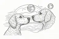 Beagle dog and human looking at each other with a moon in the background and sea tattoo design idea