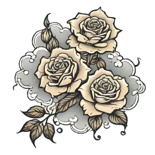 clouds raining roses tattoo design idea