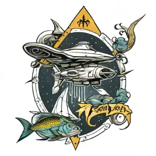dad memorial tattoo design combining elements like star trek and fishing tattoo design idea