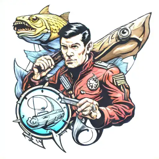 star trek, fishing, soldier, rip dad memorial tattoo tattoo design idea