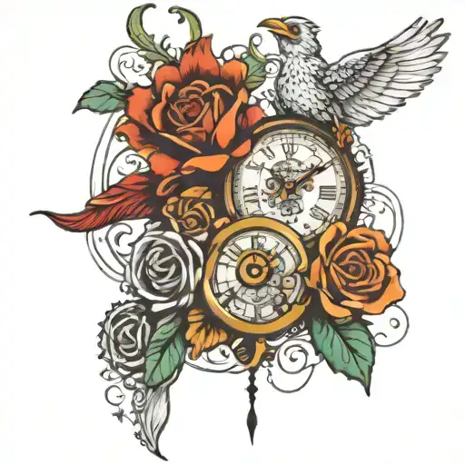 dad memorial tattoo design combining elements like clock and pepe tattoo design idea