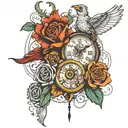 dad memorial tattoo design combining elements like clock and pepe tattoo design idea