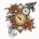 dad memorial tattoo design combining elements like clock and pepe tattoo design idea
