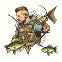 dad memorial tattoo design combining elements like soldier and fishing tattoo design idea