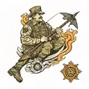 dad memorial tattoo design combining elements like soldier and fishing tattoo design idea