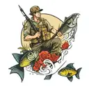 dad memorial tattoo design combining elements like soldier and fishing tattoo design idea
