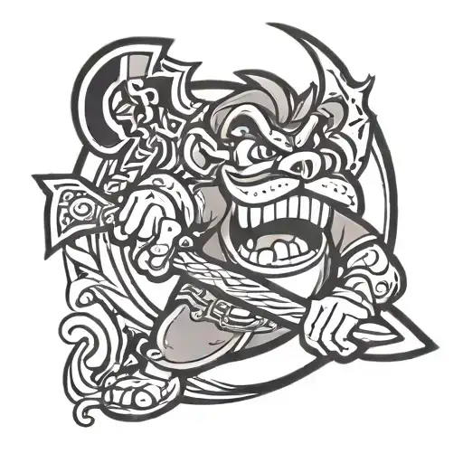 taz cartoon whirl wind holding fire pick axe  tattoo design idea