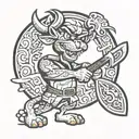 taz cartoon whirl wind holding fire pick axe  tattoo design idea