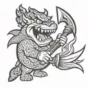 taz cartoon whirl wind holding fire pick axe  tattoo design idea