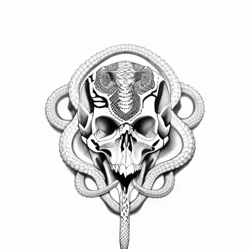Snake with venom, skull, bones tattoo design idea