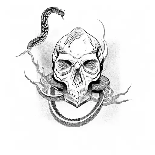 Snake with venom, skull, bones tattoo design idea