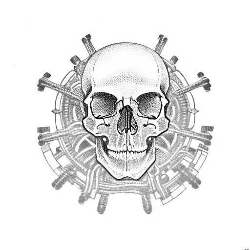 Adeptus mechanicus skull with gears and cables tattoo design idea