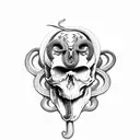 Snake with venom, skull, bones tattoo design idea