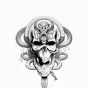 Snake with venom, skull, bones tattoo design idea