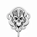 Snake with venom, skull, bones tattoo design idea