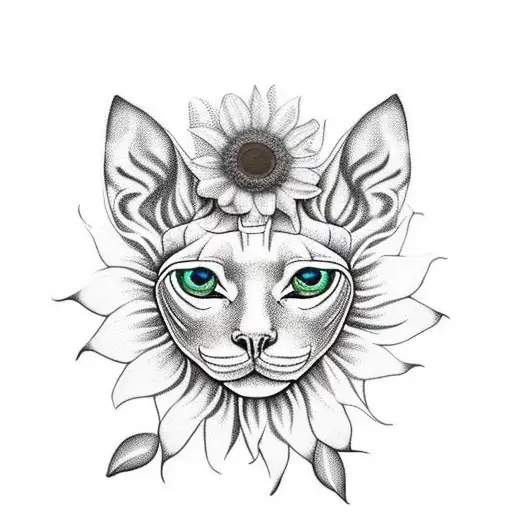 sphynx with sunflowers  tattoo design idea