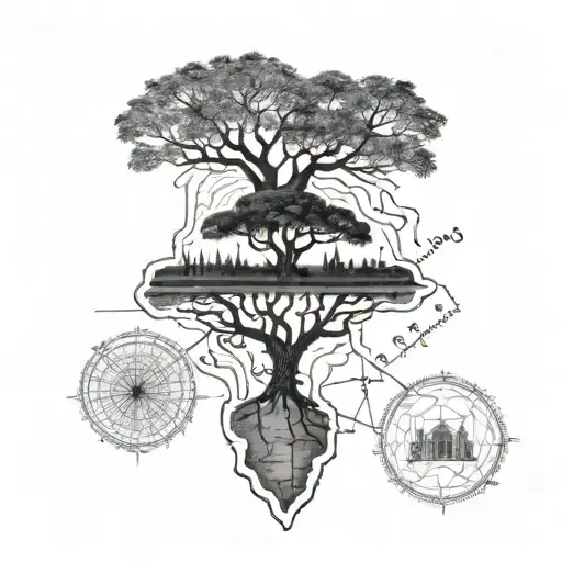 An intricate map of Sudan with a family tree growing out of it, showing the client's deep connection to their roots tattoo design idea