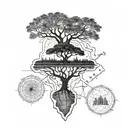 An intricate map of Sudan with a family tree growing out of it, showing the client's deep connection to their roots tattoo design idea