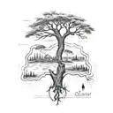 An intricate map of Sudan with a family tree growing out of it, showing the client's deep connection to their roots tattoo design idea