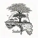 An intricate map of Sudan with a family tree growing out of it, showing the client's deep connection to their roots tattoo design idea