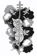 clouds floating with and angels flying together god praying and crosses and bible berses tattoo design idea