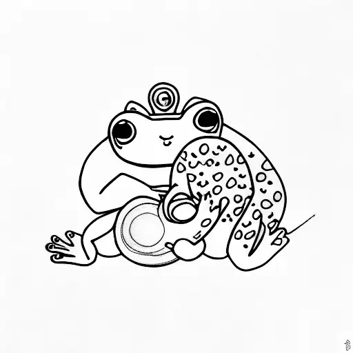 cute frog holding a cat like mother daughter tattoo design idea