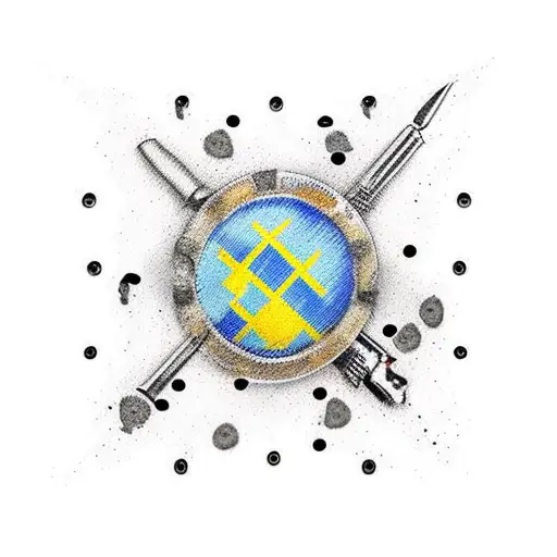 ukrainian flag with bullet holes with blood coming out of the holes tattoo design idea