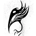 A black phoenix seen in profile, with colored abstract flames like paint stains tattoo design idea