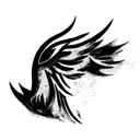 A black phoenix seen in profile, with colored abstract flames like paint stains tattoo design idea
