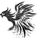 A black phoenix seen in profile, with colored abstract flames like paint stains tattoo design idea
