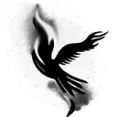 A black phoenix seen in profile, with colored abstract flames like paint stains tattoo design idea