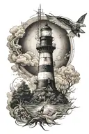 Linkin Wolf lighthouse coordinates written underneath tattoo design idea