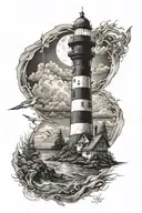 Linkin Wolf lighthouse coordinates written underneath tattoo design idea
