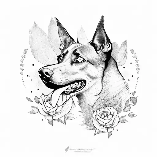 belgian malinois with flowers tattoo design idea