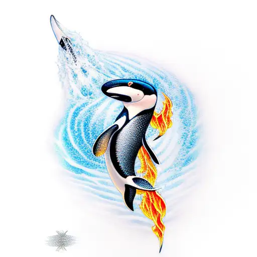Orca with fire and water tattoo design idea