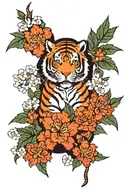 tiger and sampaguita flower and maple leaf  tattoo design idea