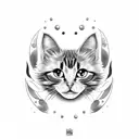 black and white long hair cat head tattoo looking directly and with white eyes tattoo design idea