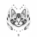 black and white long hair cat head tattoo looking directly and with white eyes tattoo design idea