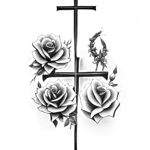 cross with flowers and angels with biblical quotes  tattoo design idea