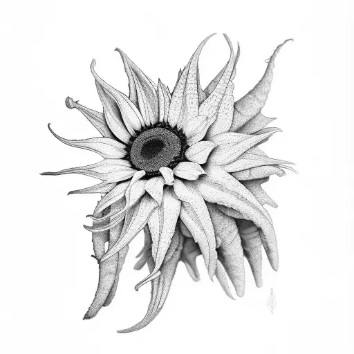 ramos com girassol e beija flor tattoo design idea