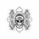 A guitar with intricate blackwork details and a skull incorporated into the design tattoo design idea