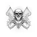 A guitar with intricate blackwork details and a skull incorporated into the design tattoo design idea