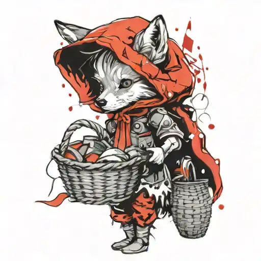 little red riding hood wearing a wolf head carrying a basket tattoo design idea