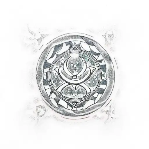 A dotwork tattoo of a unique Aquarius symbol incorporating the number 7 tattoo design idea