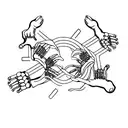 human hand and skeleton hand reaching for EACHOTHER through a portal  tattoo design idea