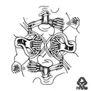 human hand and skeleton hand reaching for EACHOTHER through a portal  tattoo design idea