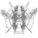 human hand and skeleton hand reaching for EACHOTHER through a portal  tattoo design idea