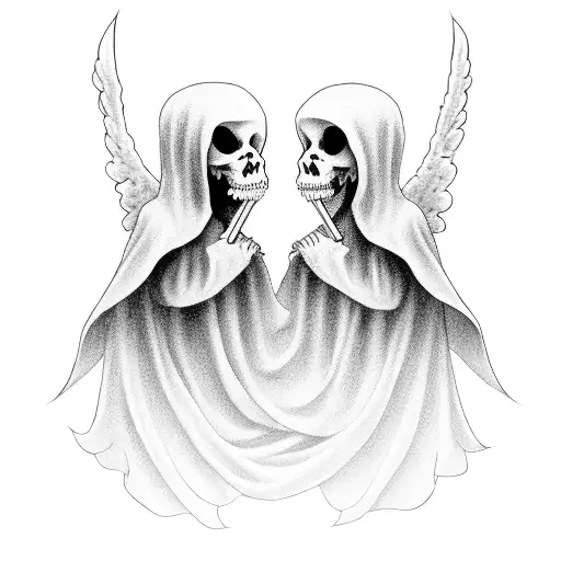 Grim Reaper and angel hugging peacefully tattoo design idea