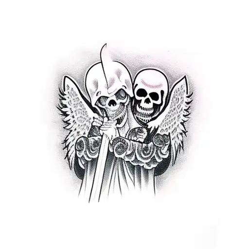 Grim Reaper and angel hugging peacefully tattoo design idea