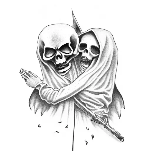 Grim Reaper and angel hugging tattoo design idea